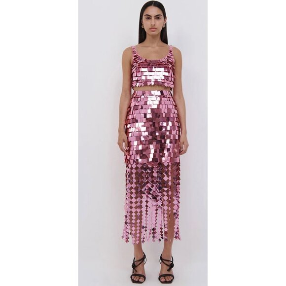 Jonathan Simkhai Pink Sequin Midi Skirt - Picture 15 of 16